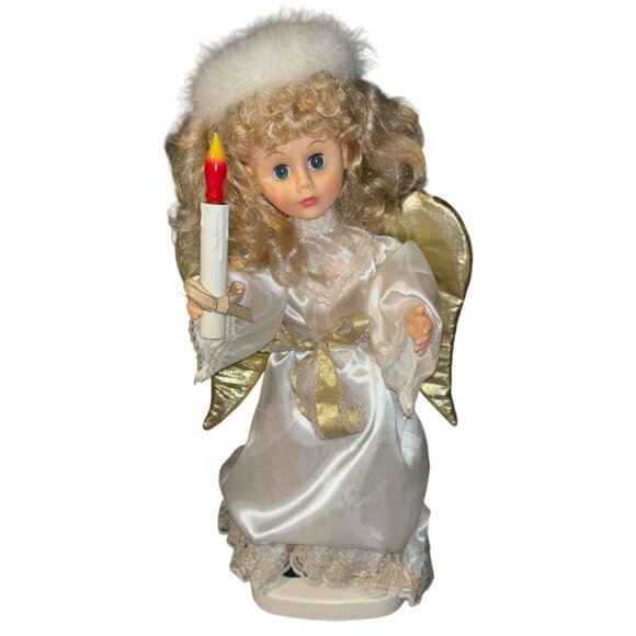 Vintage Illuminated Animated Angel 23 inch Doll Candle Golden Wings Holiday Chis - Picture 1 of 8